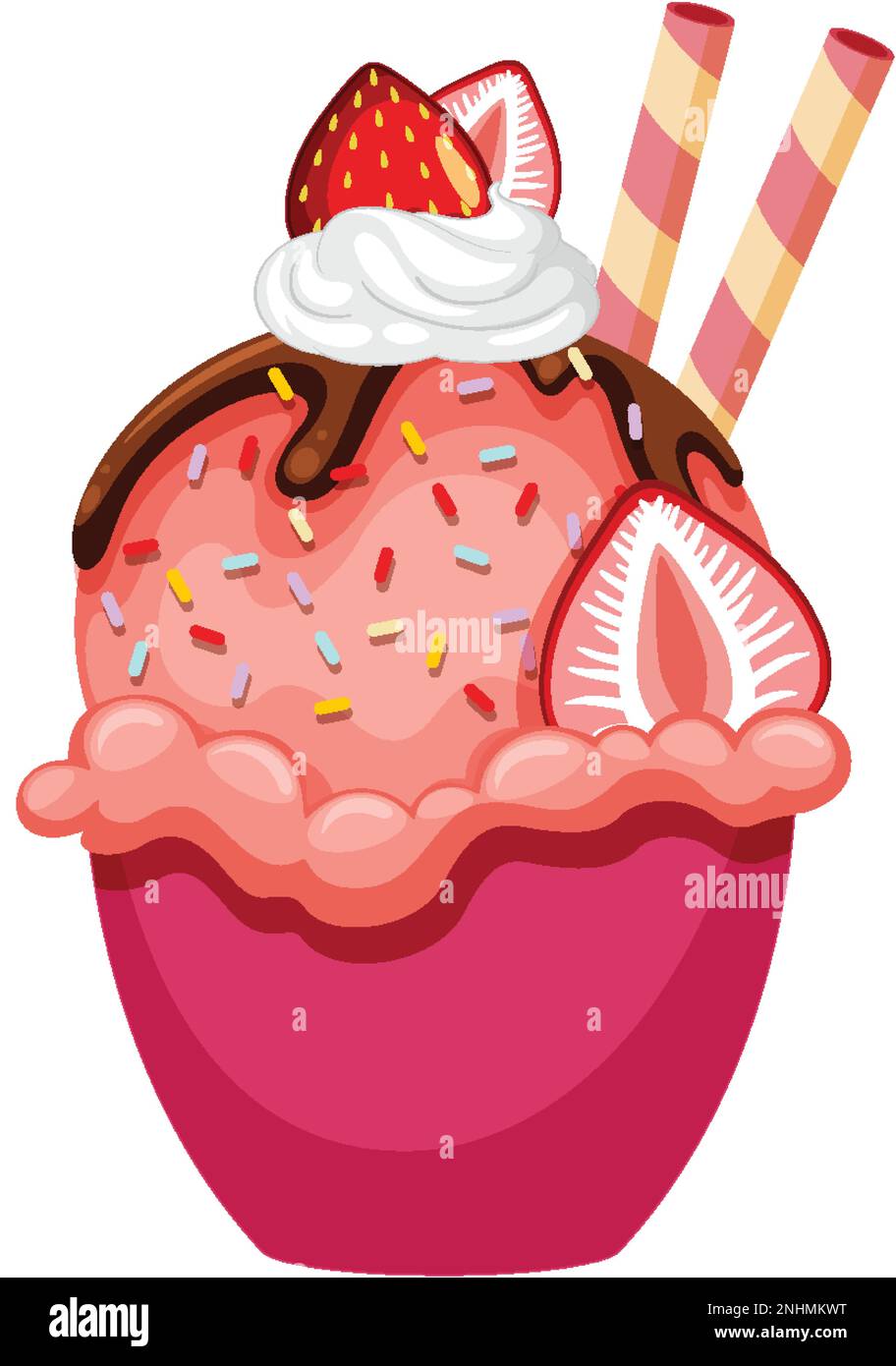 Strawberry ice cream served in a bowl illustration Stock Vector Image ...