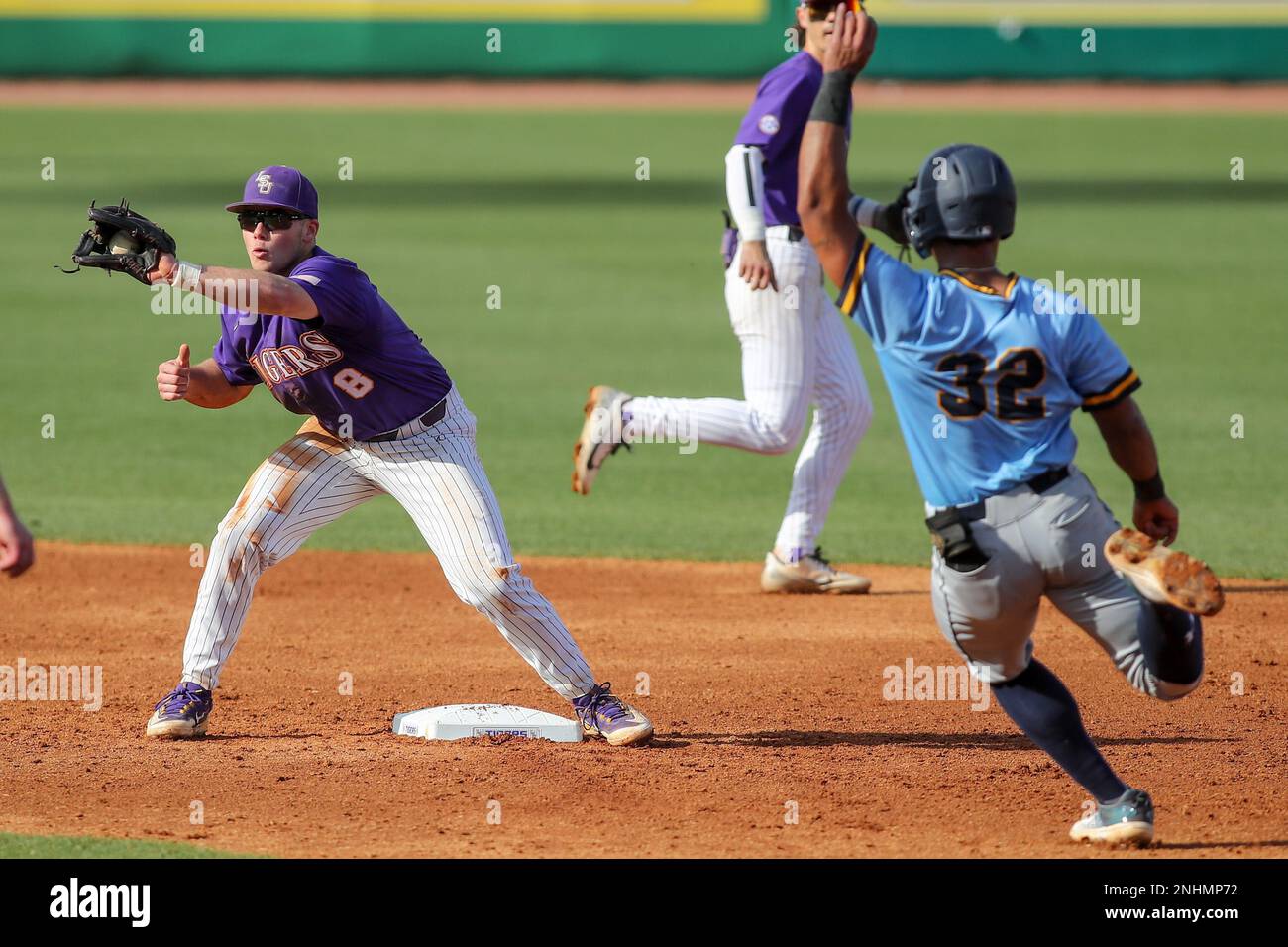 Baton Rouge, LA, USA. 21st Feb, 2023. LSU's Gavin Dugas (8) catches the