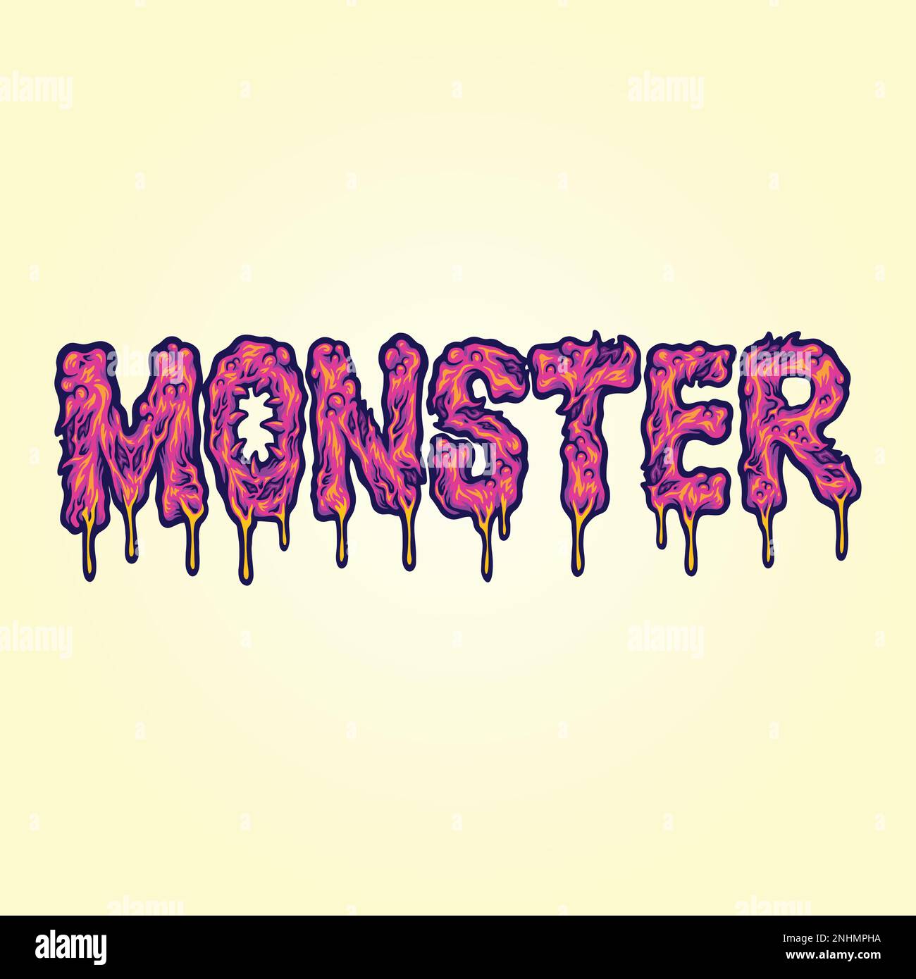 Spooky monster word melted lettering text illustrations vector