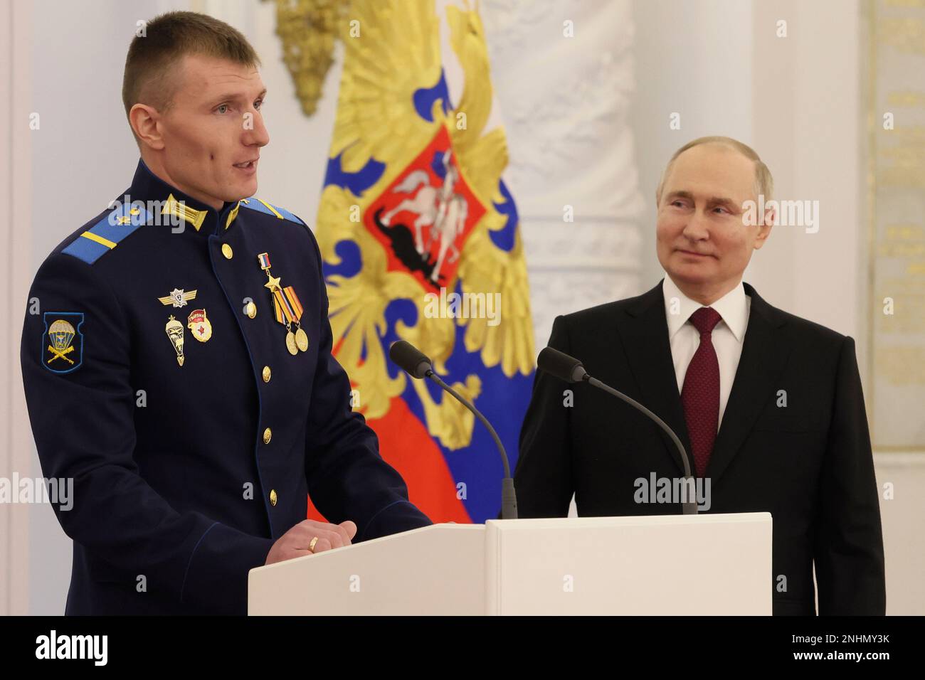 Russian President Vladimir Putin and corporal David Malyikin, driver of ...