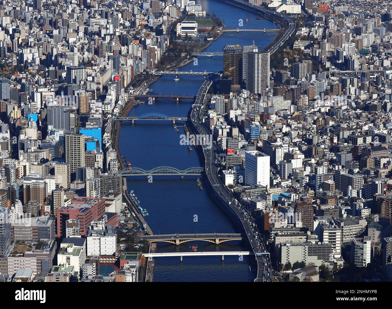Sumida Rver An aerial photo shows Sumida-gawa river in Tokyo on Dec. 8, 2022. ( The ...