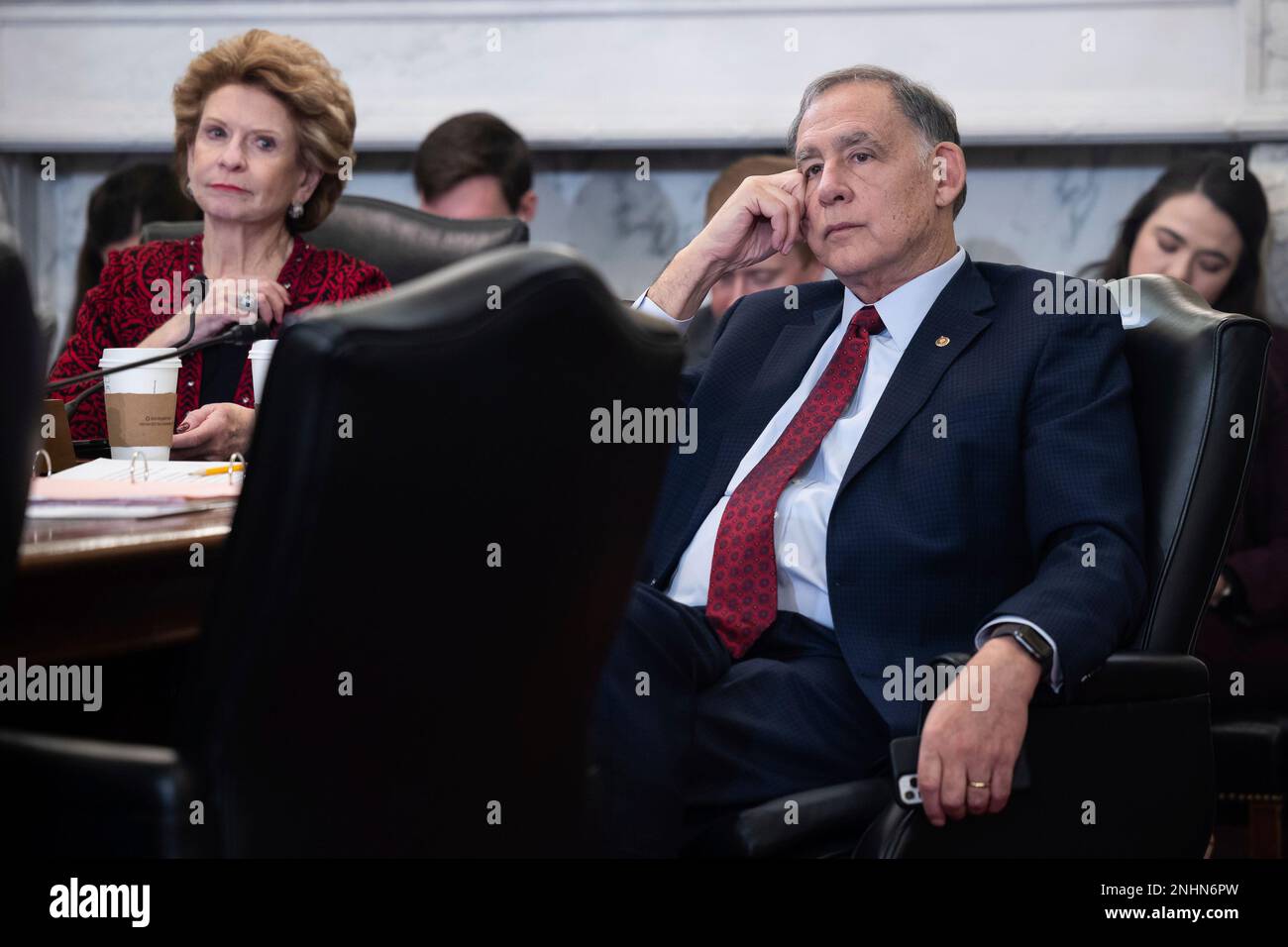 Senate Agriculture, Nutrition and Forestry Committee Chair Debbie Stabenow (D-Mich.) and Ranking Member John Boozman (R-Ark.) preside over a hearing on Capitol Hill Dec. 6, 2022. (Francis Chung/POLITICO via AP Images) Stock Photo