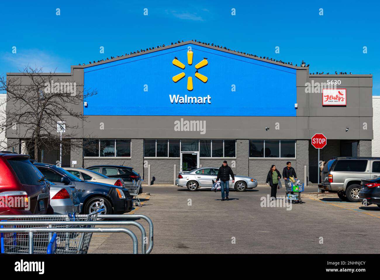 Niles, Illinois, United States - February 21, 2023: Front entrance of a Walmart store located in a Chicago suburb. Stock Photo