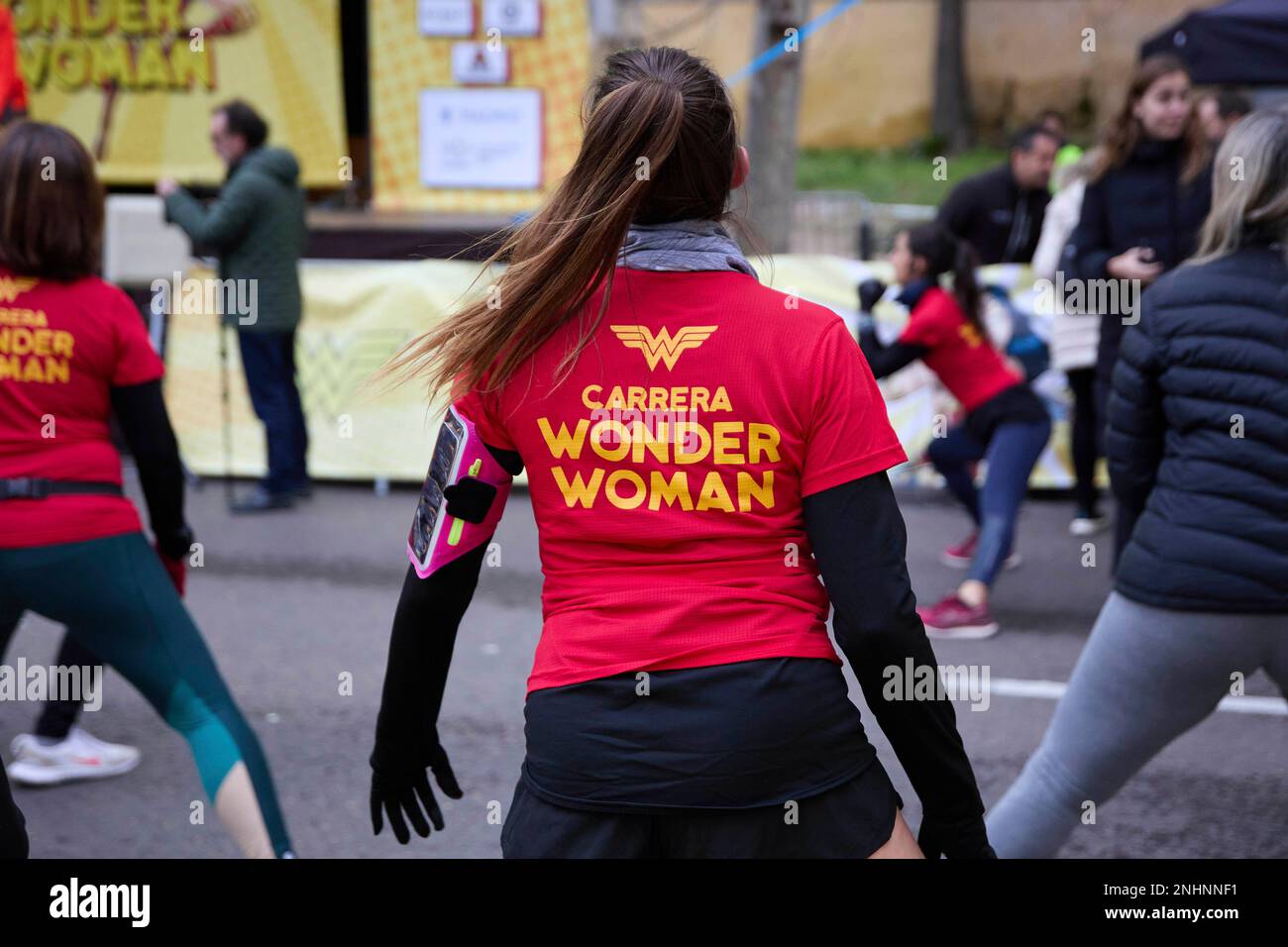 A participant wearing the official tshirt at the Wonder Woman race on