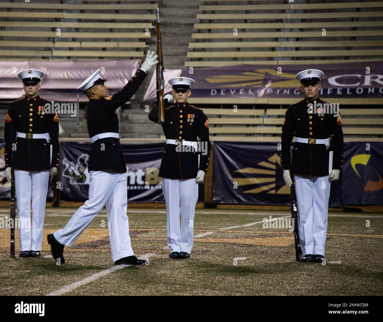 Marines with the Silent Drill Platoon conduct their “rifle inspection ...
