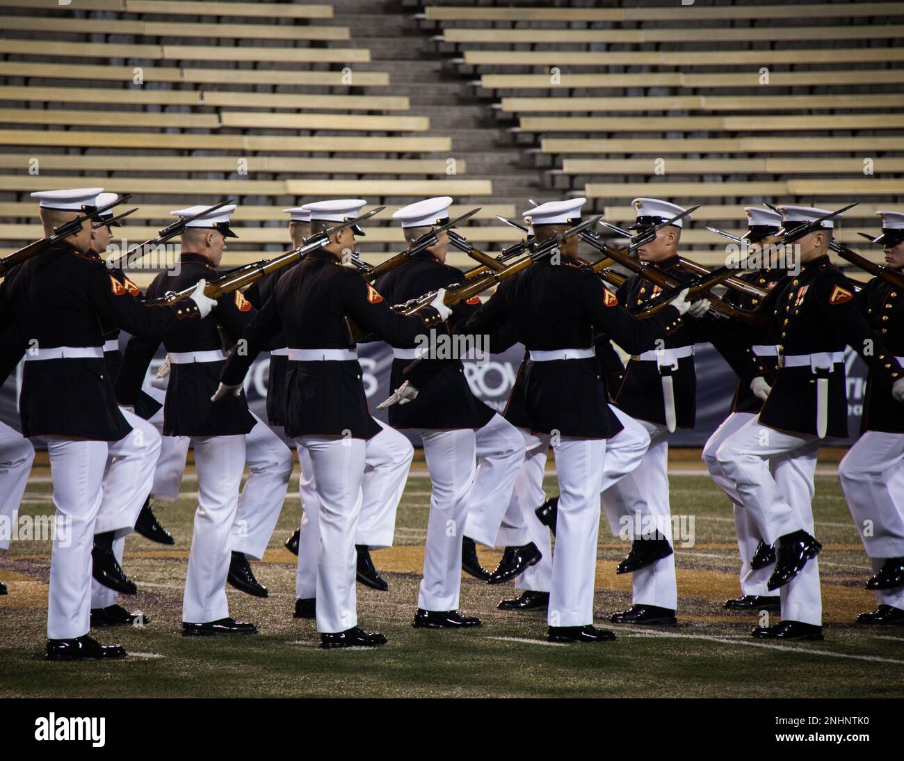 Marines with the Silent Drill Platoon begin their drill sequence during