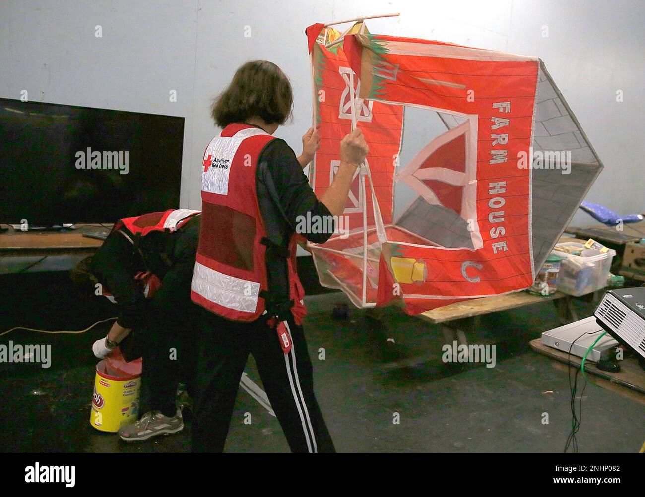 The children's play center toys and structures being packed at the