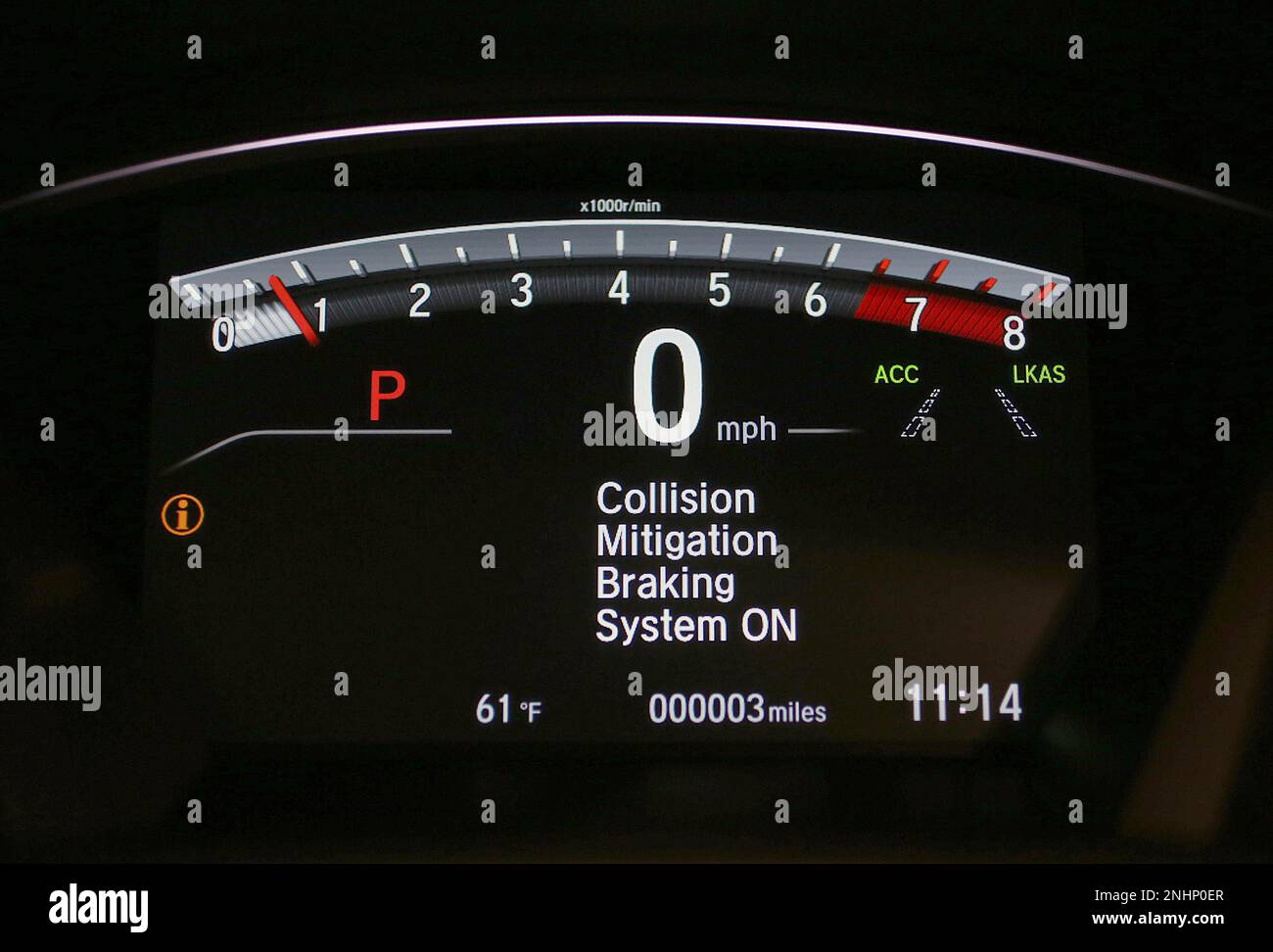 The collision mitigation braking system is turned on as seen on the