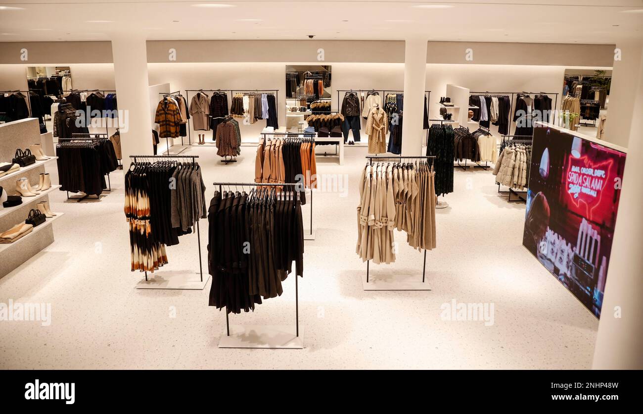 Clothes on display at the new Zara megastore at Boulevard Austria
