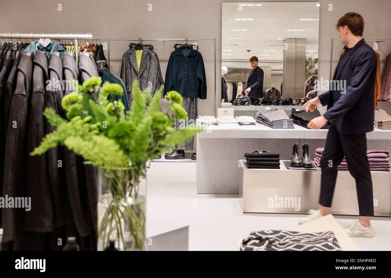 Clothes on display at the new Zara megastore at Boulevard Austria de  València, on December 2, 2022, in Valencia, Valencia (Spain). The concept  of this megastore replicates the model of other megastores