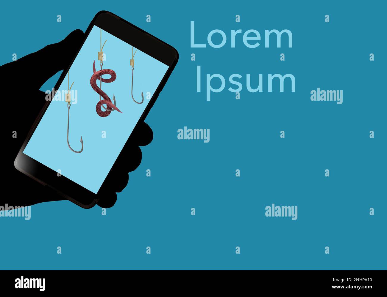 Cell phone based phishing scam appears as fishing hooks and line and a