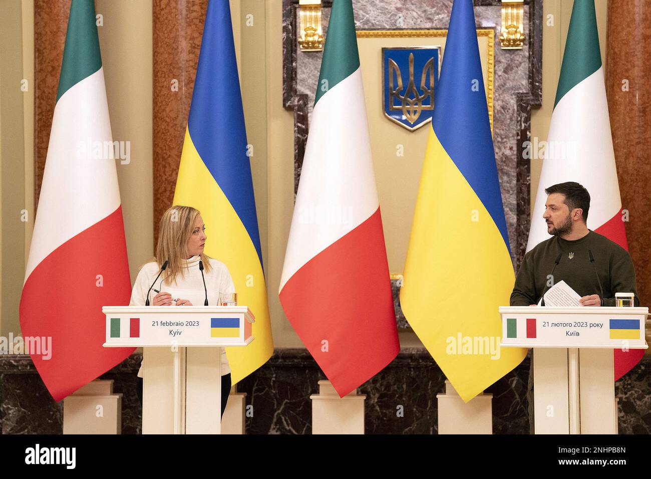 Kyiv, Ukraine. 21st Feb, 2023. Italian prime minister Meloni