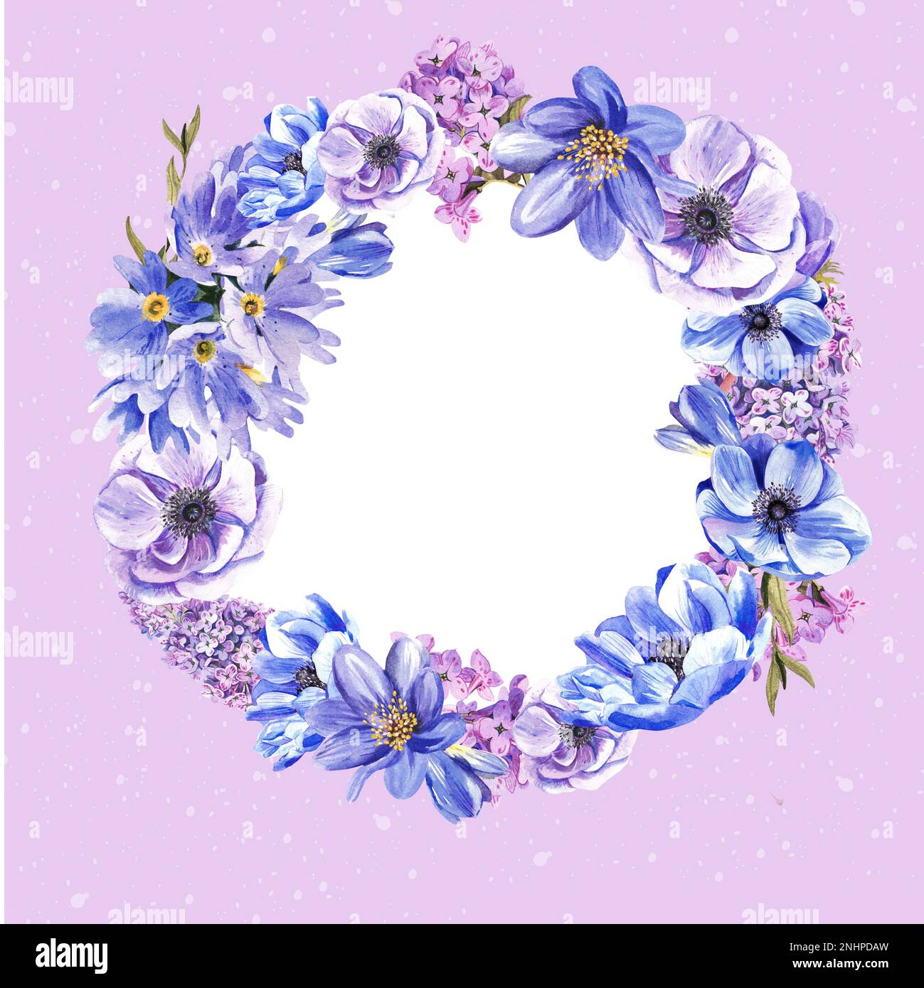Beautiful round frame of spring flowers on a gentle background