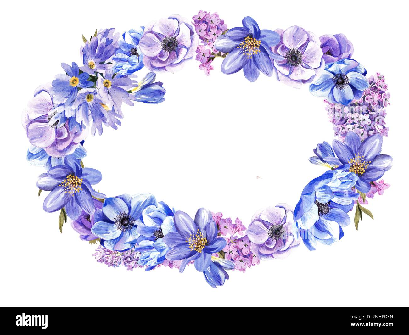 Beautiful oval frame of spring flowers on a white background