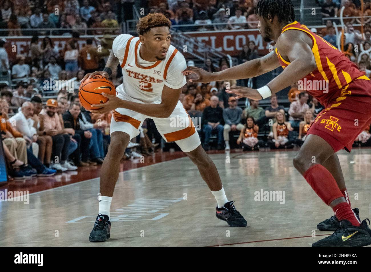 Texas, USA. 21st Feb, 2023. Arterio Morris #2 of the Texas Longhorns in action vs the Iowa State Cyclones at the Moody Center in Austin Texas. Texas defeats Iowa State 72-54. Credit: csm/Alamy Live News Stock Photo