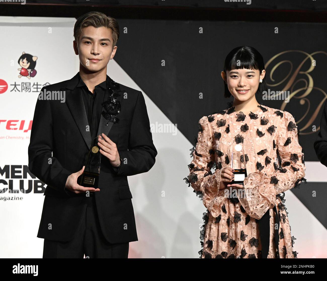 Hana Sugisaki (R), actor and Takenori Iwata, a singer member of SOUL 