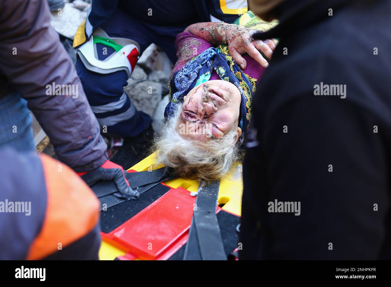 Hatay, Turkey. 10th Feb, 2023. 74-Year-Old Hatice Kaya is rescued at the 117th Hour of the Earthquake. Credit: SOPA Images Limited/Alamy Live News Stock Photo