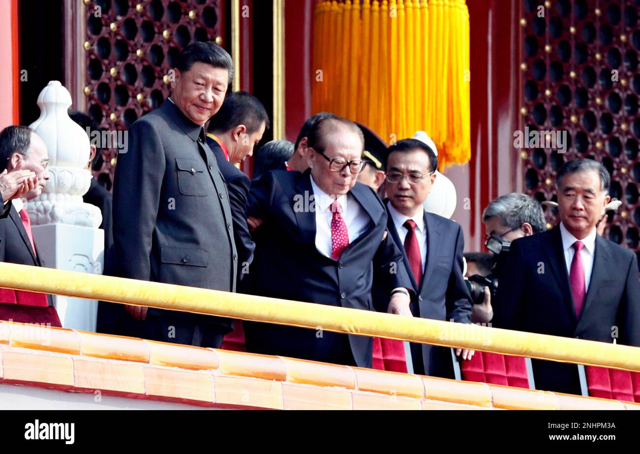 Zeming Jiang File- Former Chinese President Jiang Zemin (C) and current President Xi ...