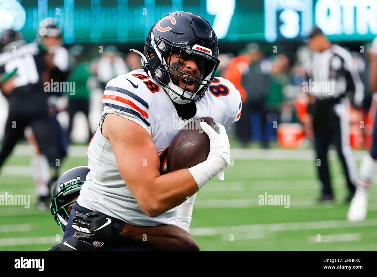 Chicago Bears tight end Trevon Wesco (88) reacts against the New York  Giants during an NFL football game Sunday, Oct. 2, 2022, in East  Rutherford, N.J. (AP Photo/Adam Hunger Stock Photo - Alamy