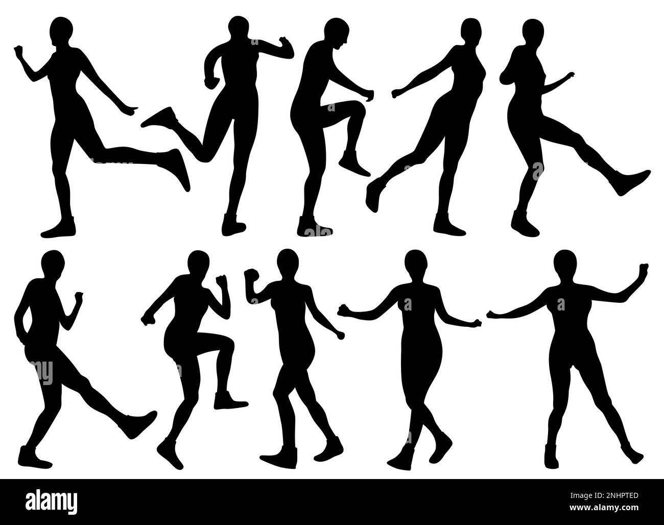 Tutorial steps to the shuffle dance. Clipping Path included for each silhouette. Stock Photo