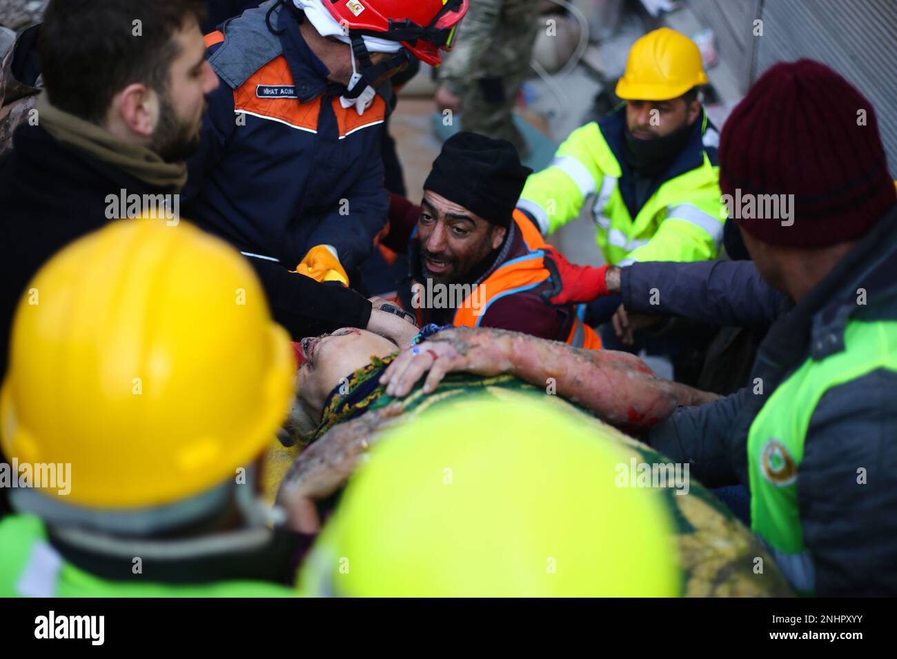 Hatay, Turkey. 10th Feb, 2023. 74-Year-Old Hatice Kaya is rescued at the 117th Hour of the Earthquake. (Credit Image: © Mehmet Malko/SOPA Images via ZUMA Press Wire) EDITORIAL USAGE ONLY! Not for Commercial USAGE! Stock Photo