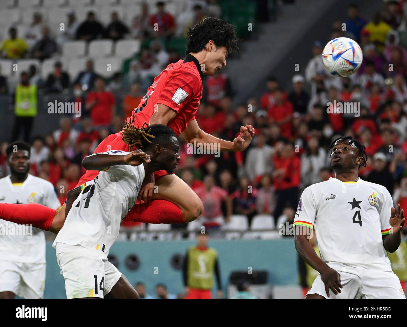 CHO Guesung (9) of Korea scores with a header in the second half of the