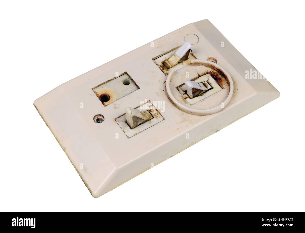 Old broken retro voltage switch isolated on white Stock Photo Alamy