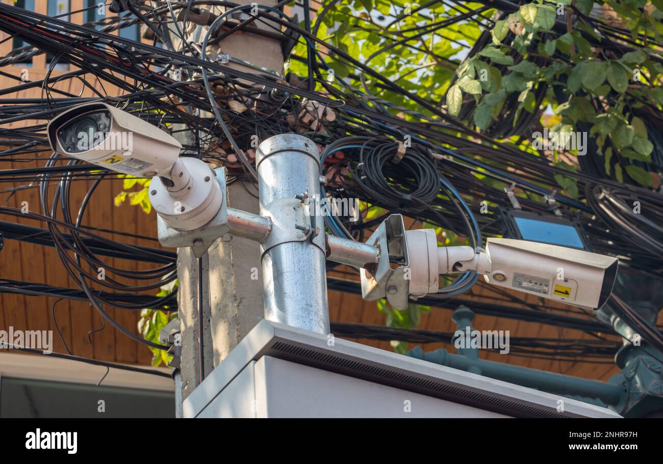 Security cameras on the street, Bangkok, Thailand Stock Photo Alamy