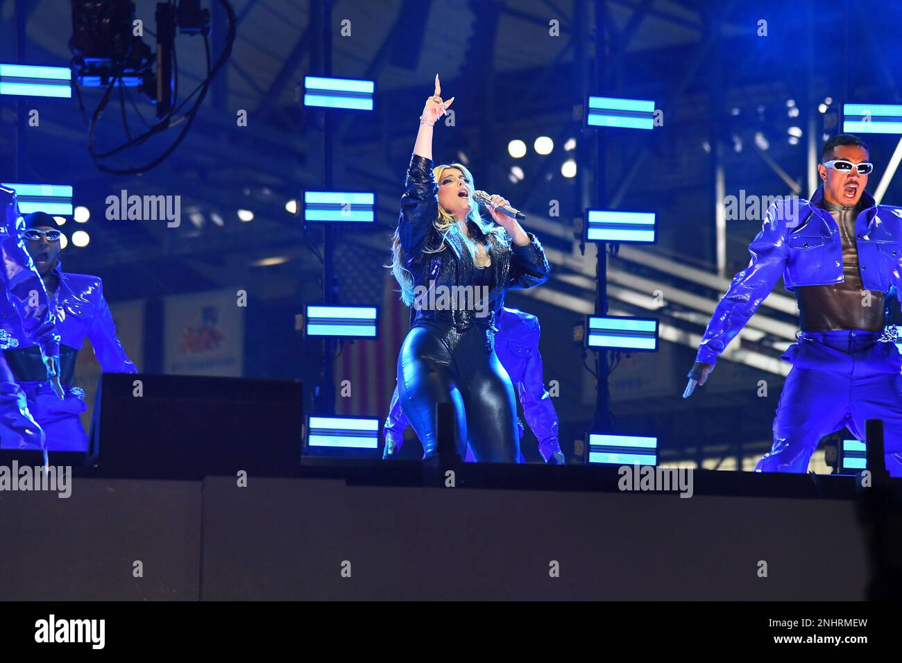 Singer Bebe Rexha performs during halftime of an NFL football game between  the Detroit Lions and the Buffalo Bills, Thursday, Nov. 24, 2022, in Detroit.  (AP Photo/Carlos Osorio Stock Photo - Alamy