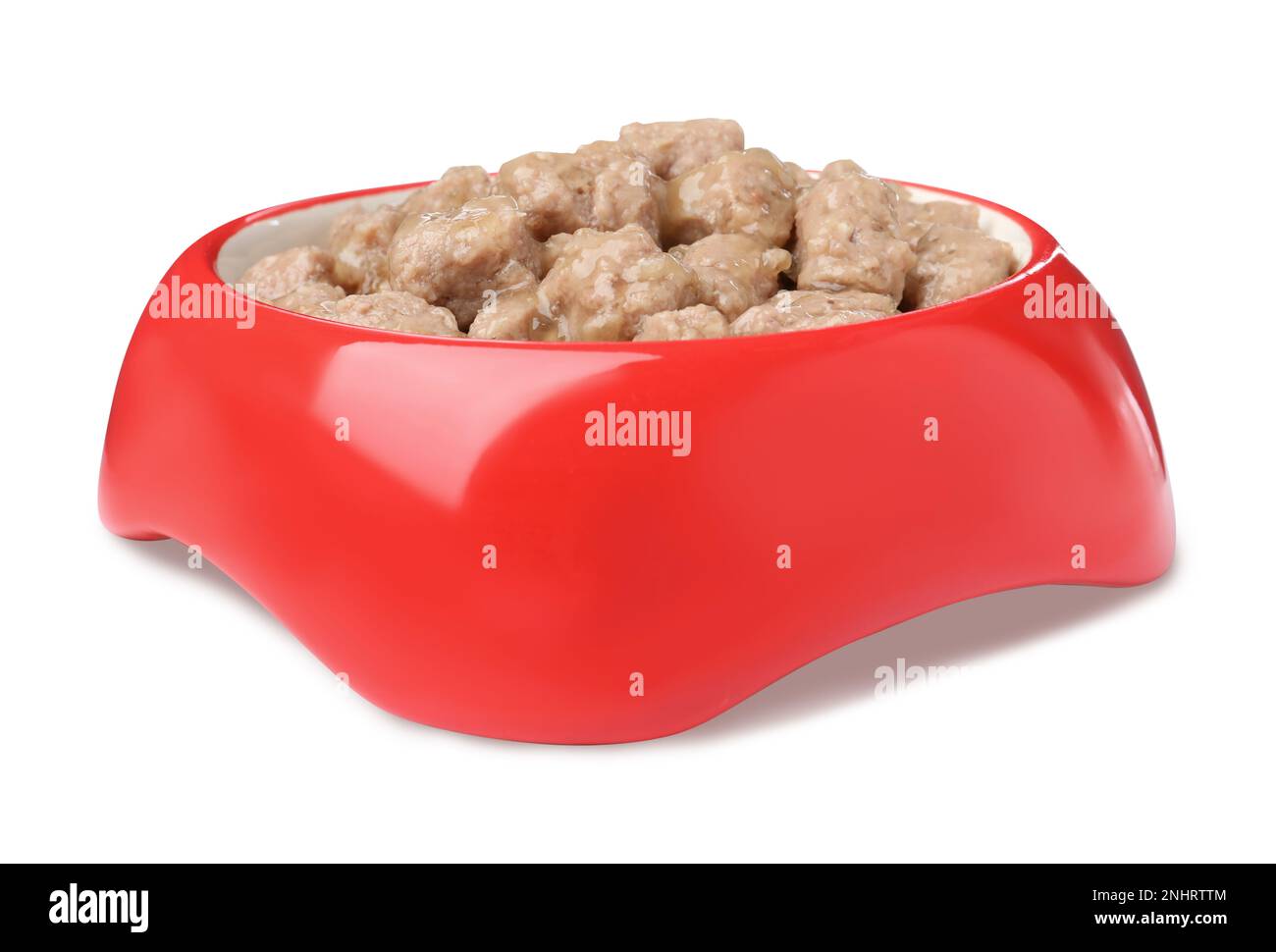 Wet pet food in feeding bowl isolated on white Stock Photo Alamy