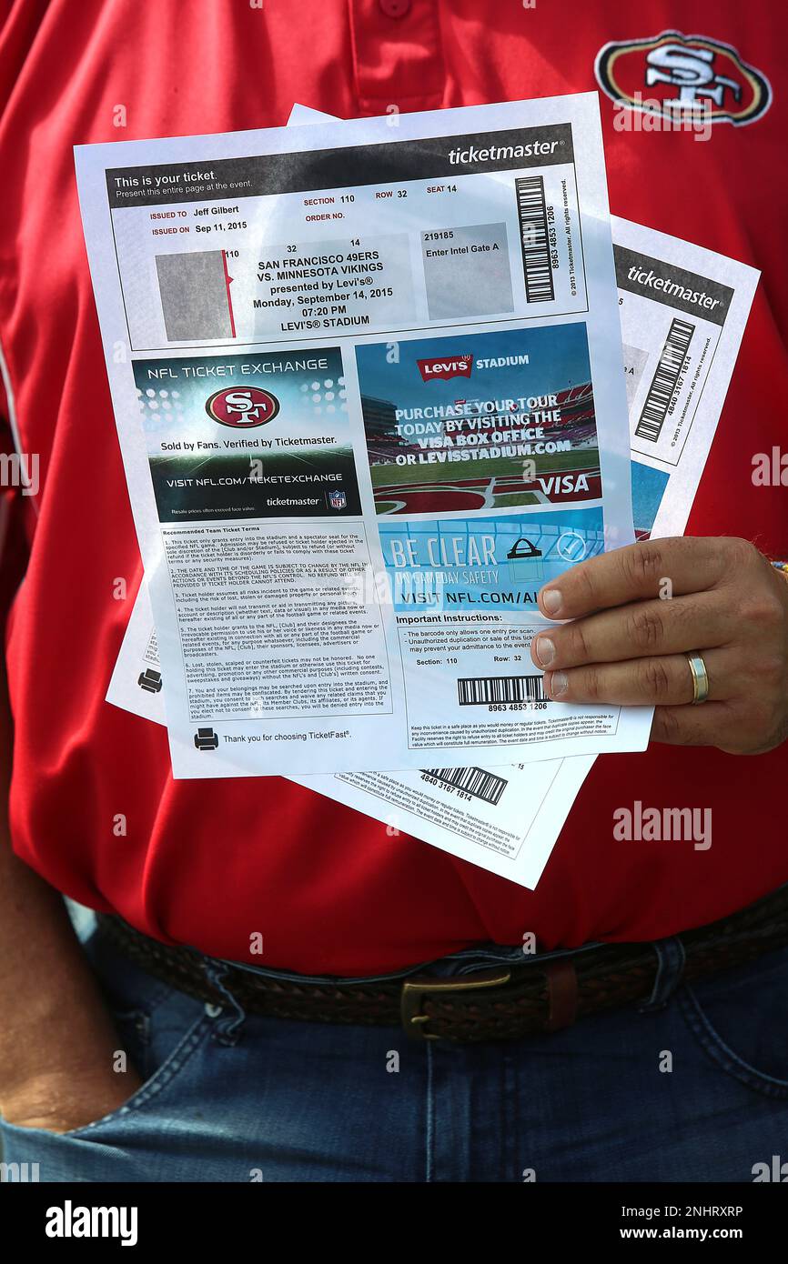 Longtime 49ers season ticket holder Jeff Gilbert talks about how tickets  are now issued in San Mateo, Calif., on Friday, September 11, 2015. He uses  his tickets 99% percent of the time.
