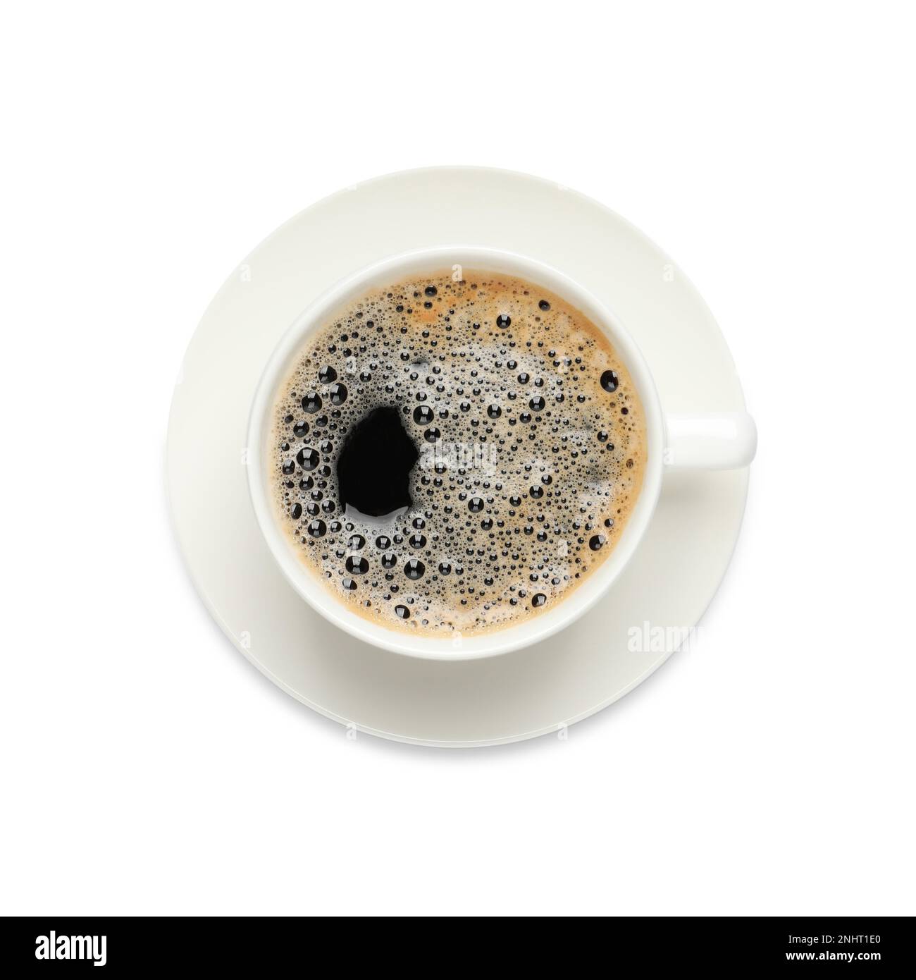 Cup of black aromatic coffee on white background, top view Stock Photo ...