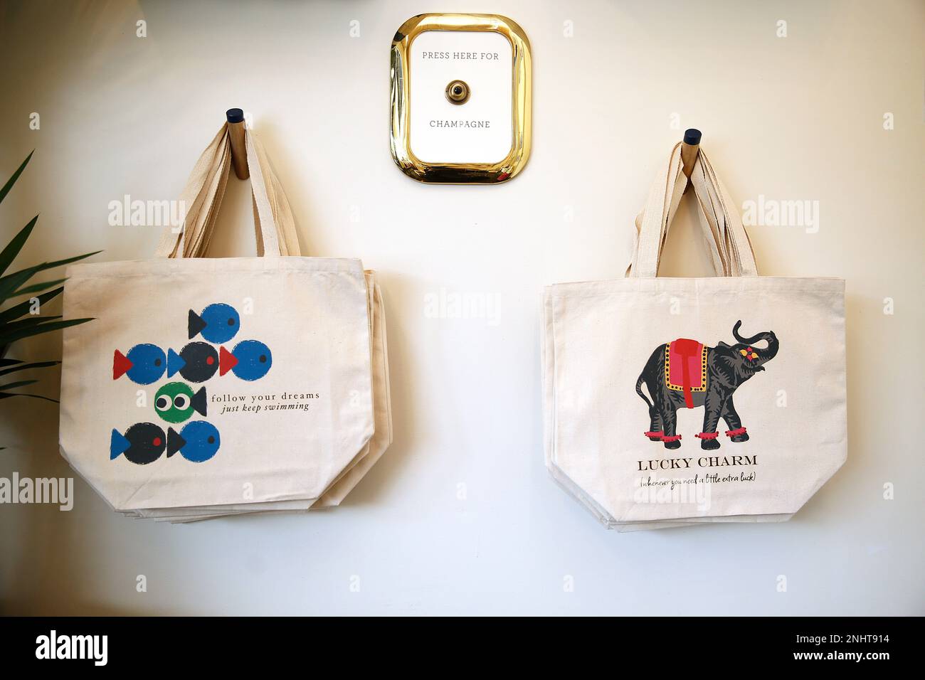 Eco totes displayed at Parker Thatch in Orinda, California on