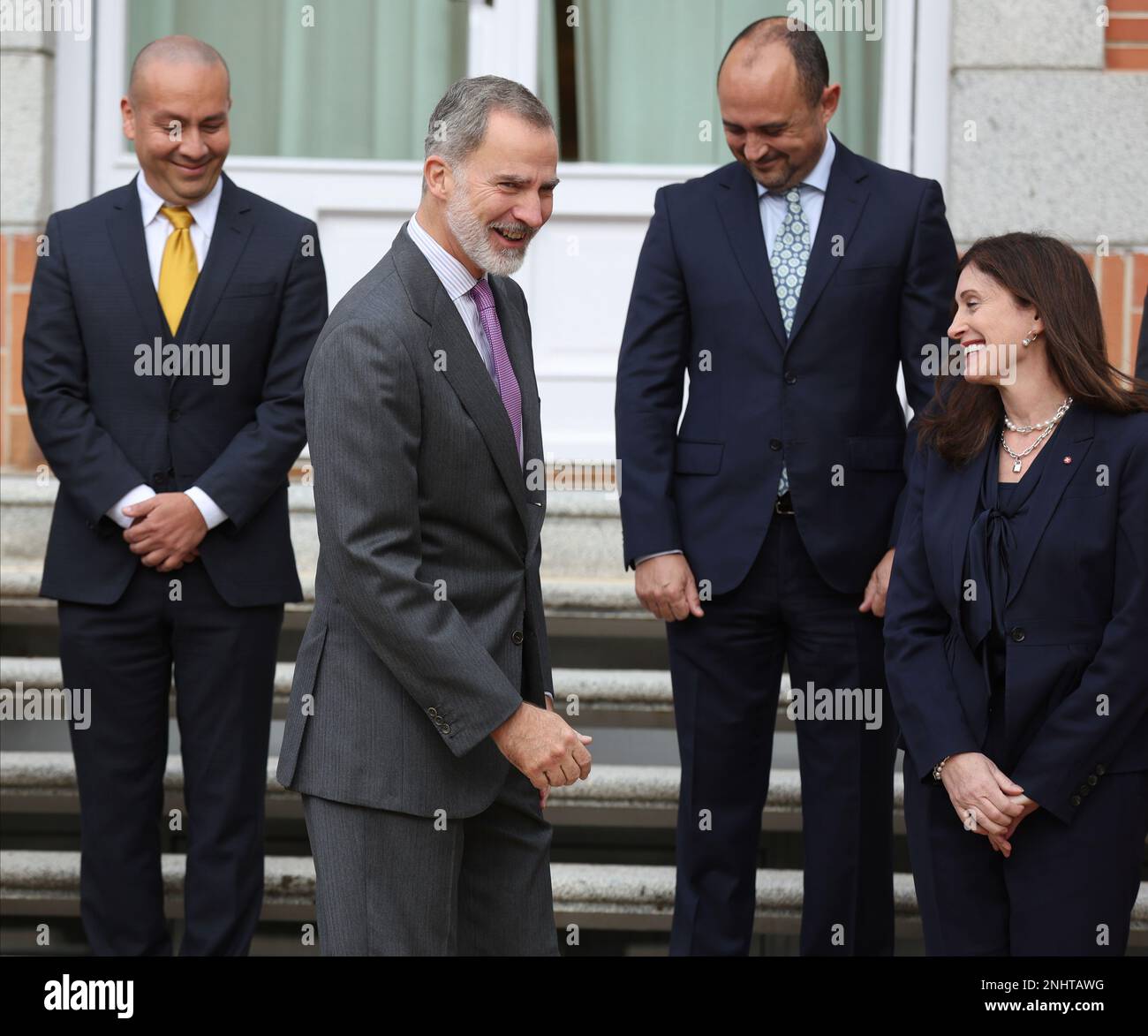 King Felipe VI (2l) and Microsoft President for Western Europe Cindy