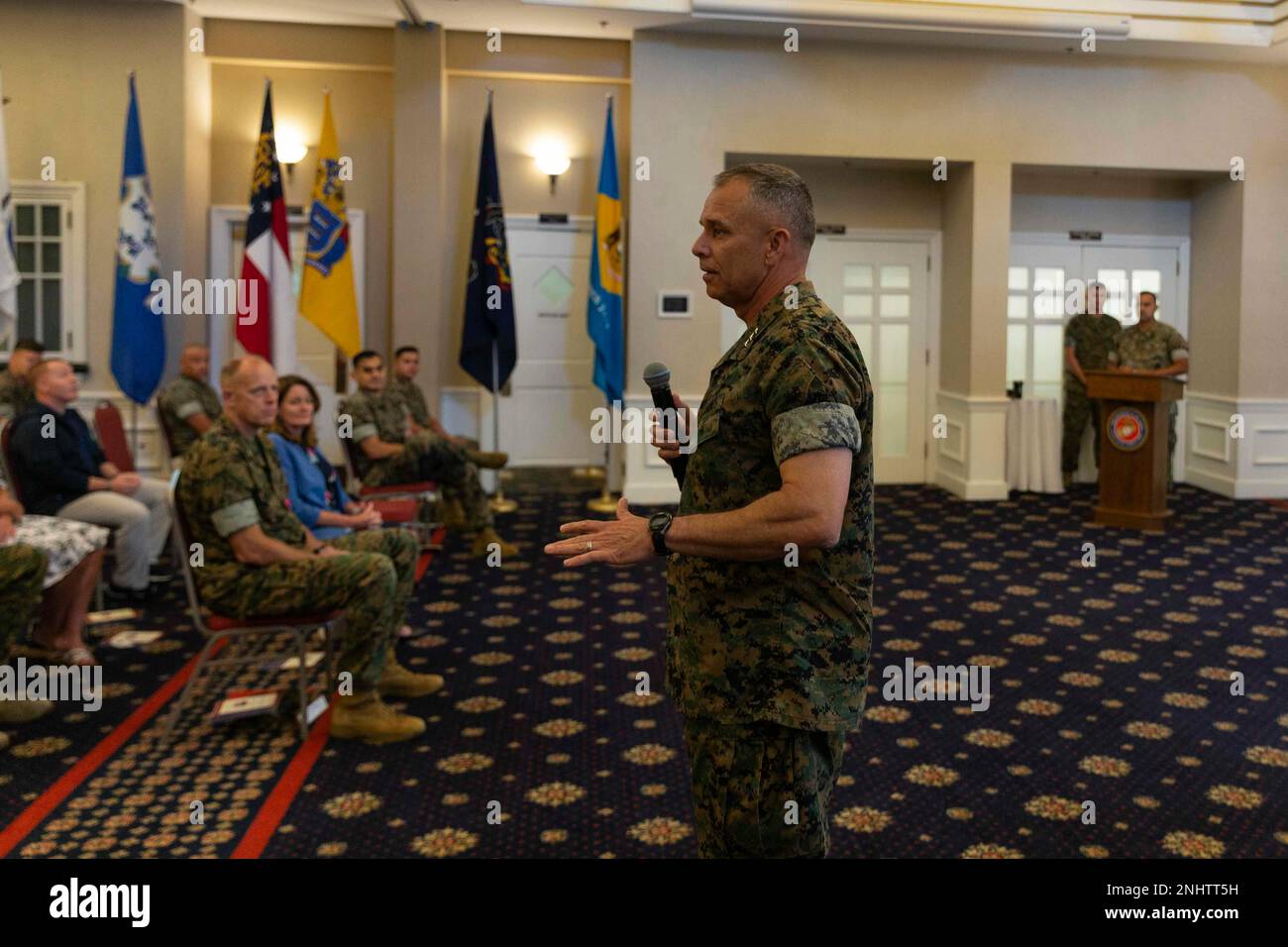 U.S. Marine Gen. Matthew Glavey gives his remarks to the marines and ...