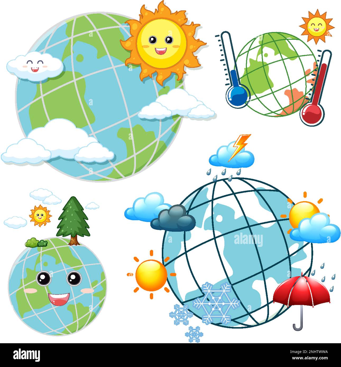 Set of weather and earth globe icons illustration Stock Vector Image ...