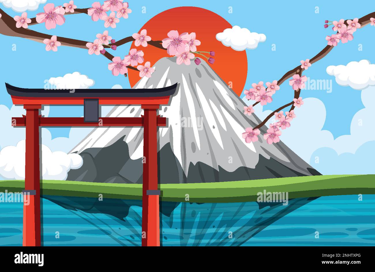 Japan scene with Fuji mountain and Torii gate background illustration ...