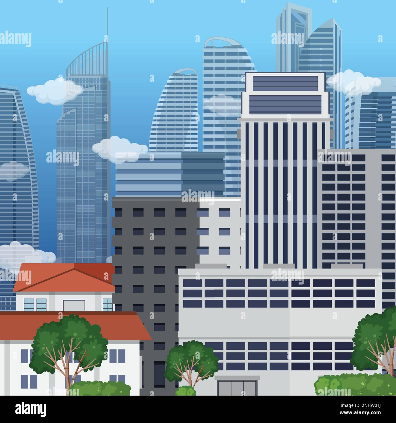 Urban landscape with high skyscrapers background illustration Stock ...