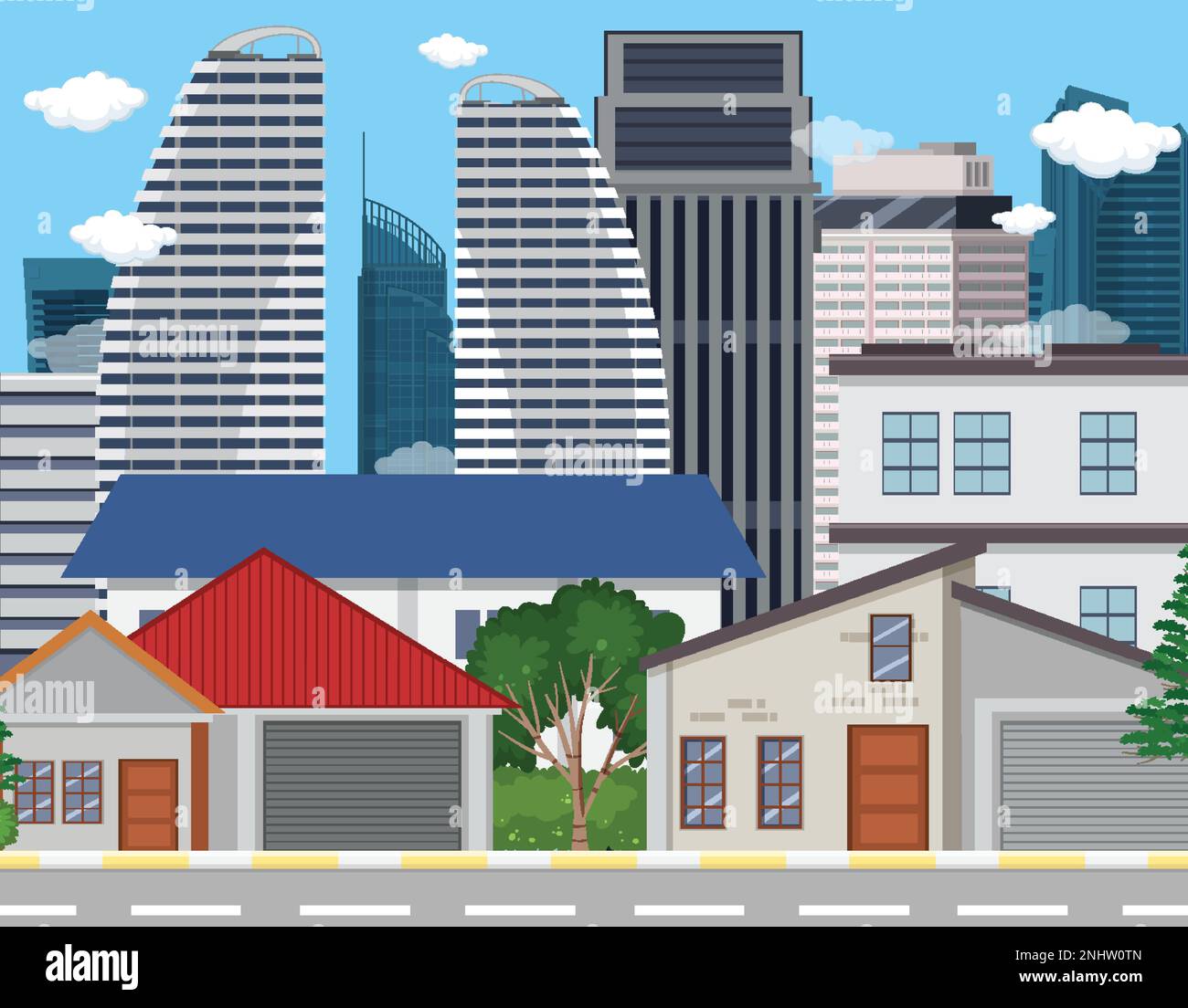 Urban landscape with high skyscrapers background illustration Stock ...
