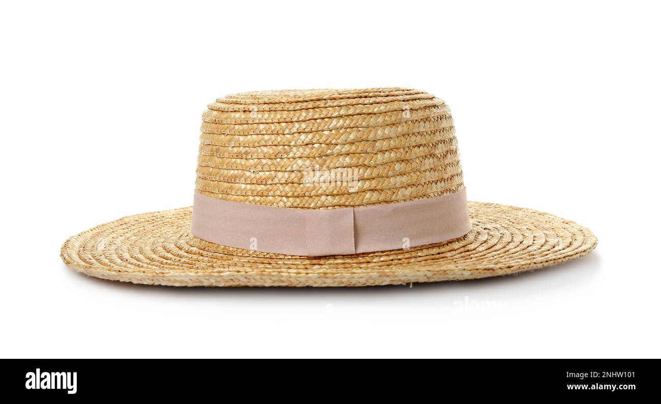 Stylish straw hat isolated on white. Beach accessory Stock Photo - Alamy
