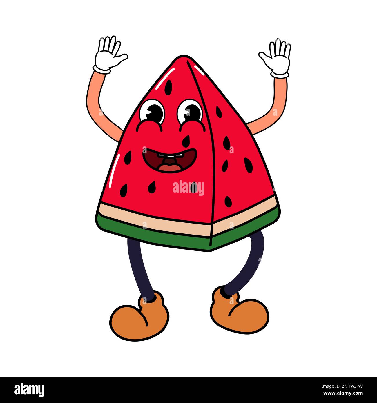 Groovy funny watermelon slice cartoon character, vintage hippie 70s ...