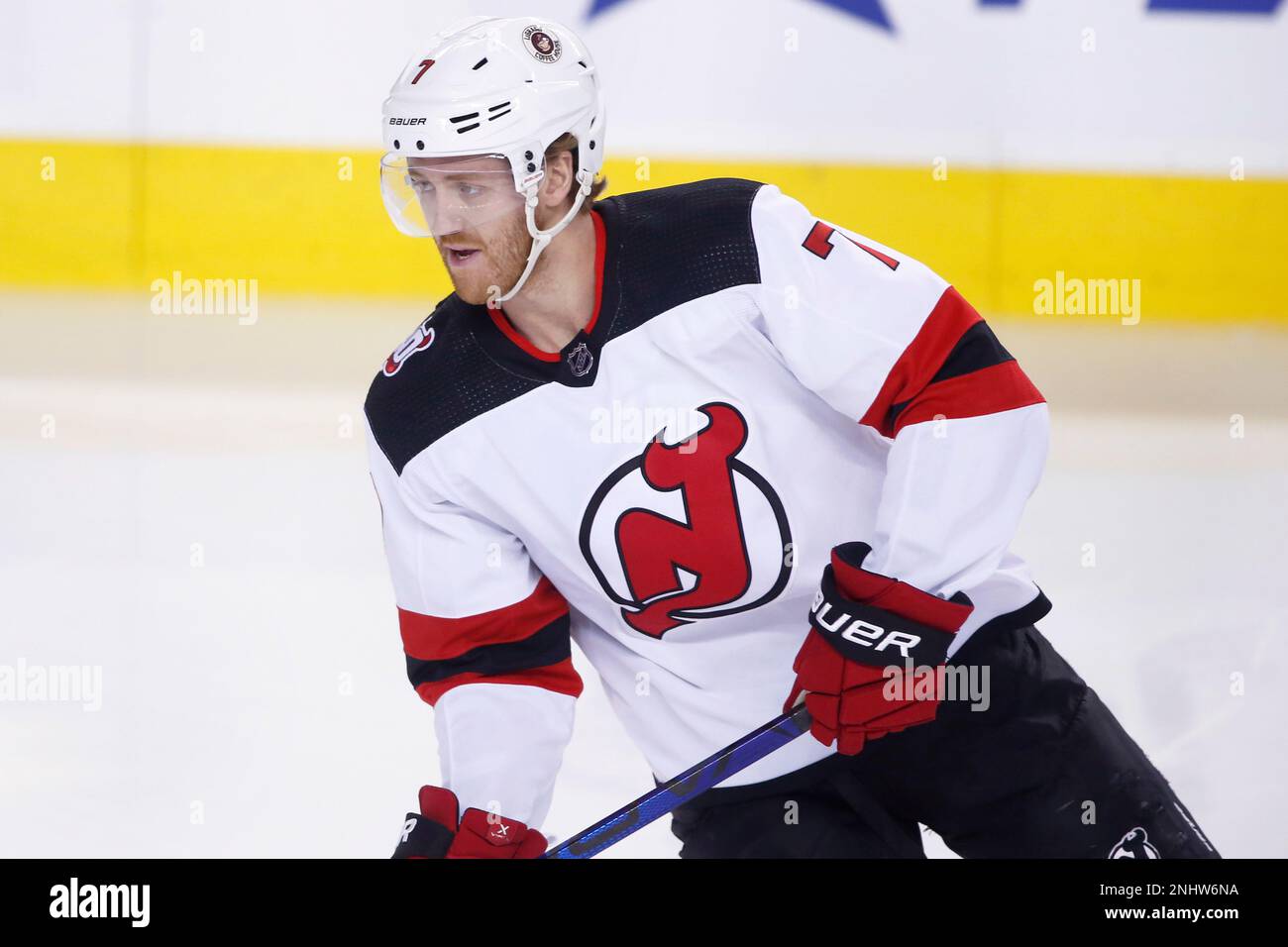 NHL profile photo on New Jersey Devils player Dougie Hamilton during a