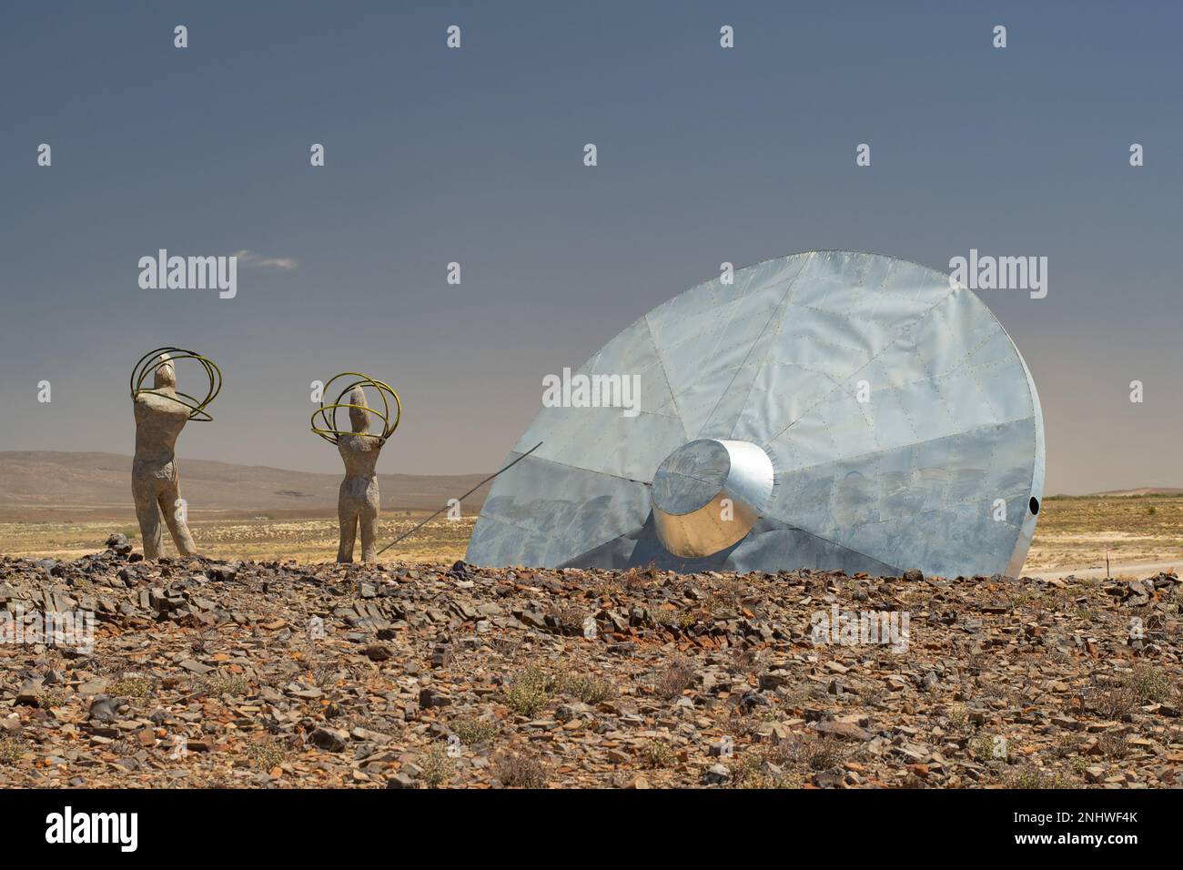 Aliens next to their buried UFO Stock Photo