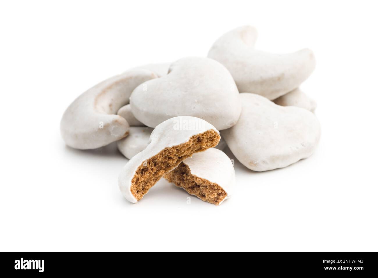 Gingerbread cookies with the sugar icing isolated on white backgorund. Stock Photo