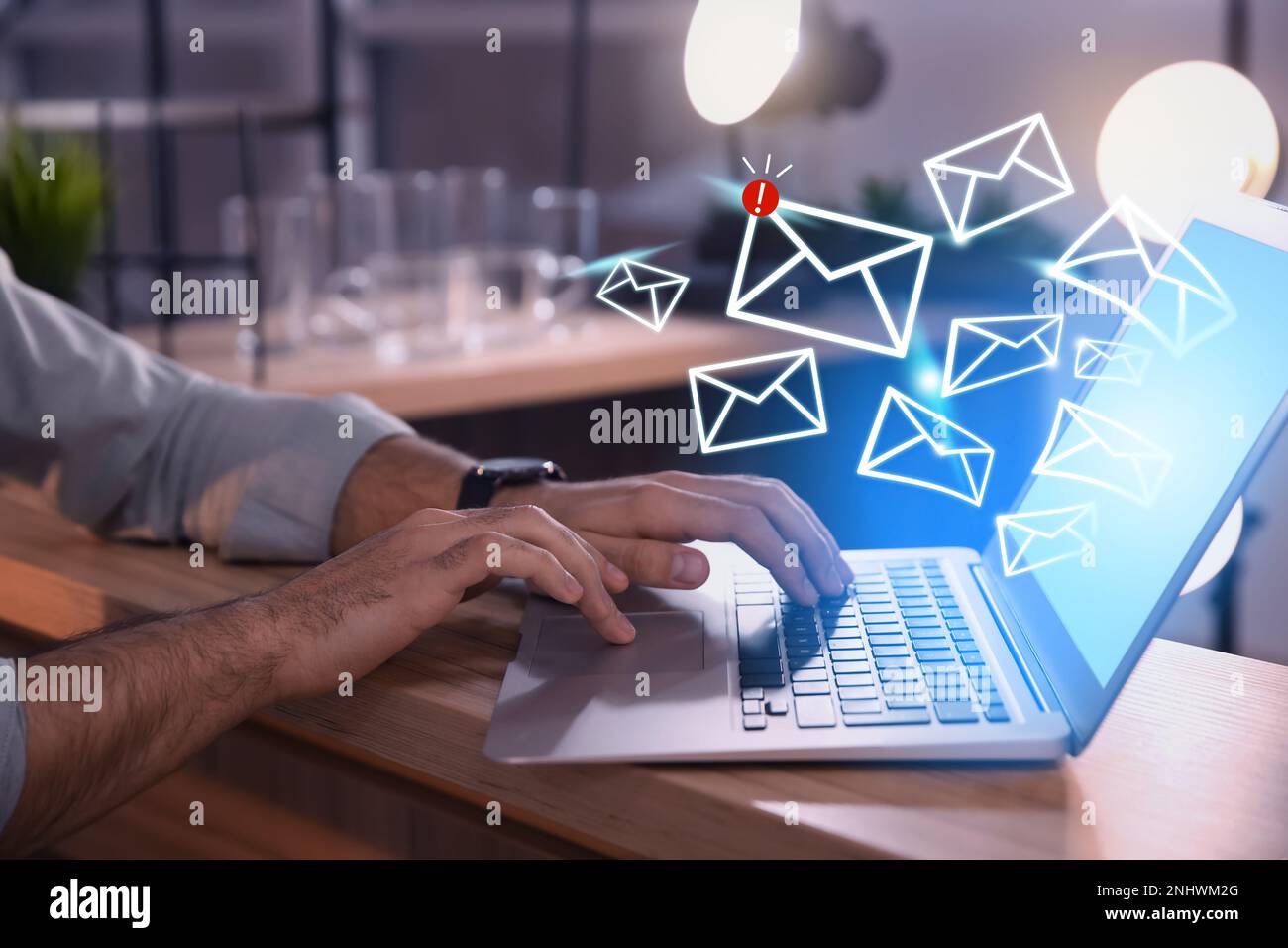 Sendamilli Office worker sending emails hi-res stock photography and images - Alamy