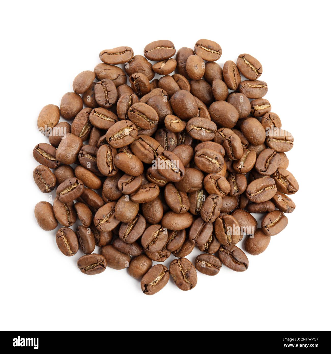 Heap of roasted coffee beans isolated on white, top view Stock Photo ...