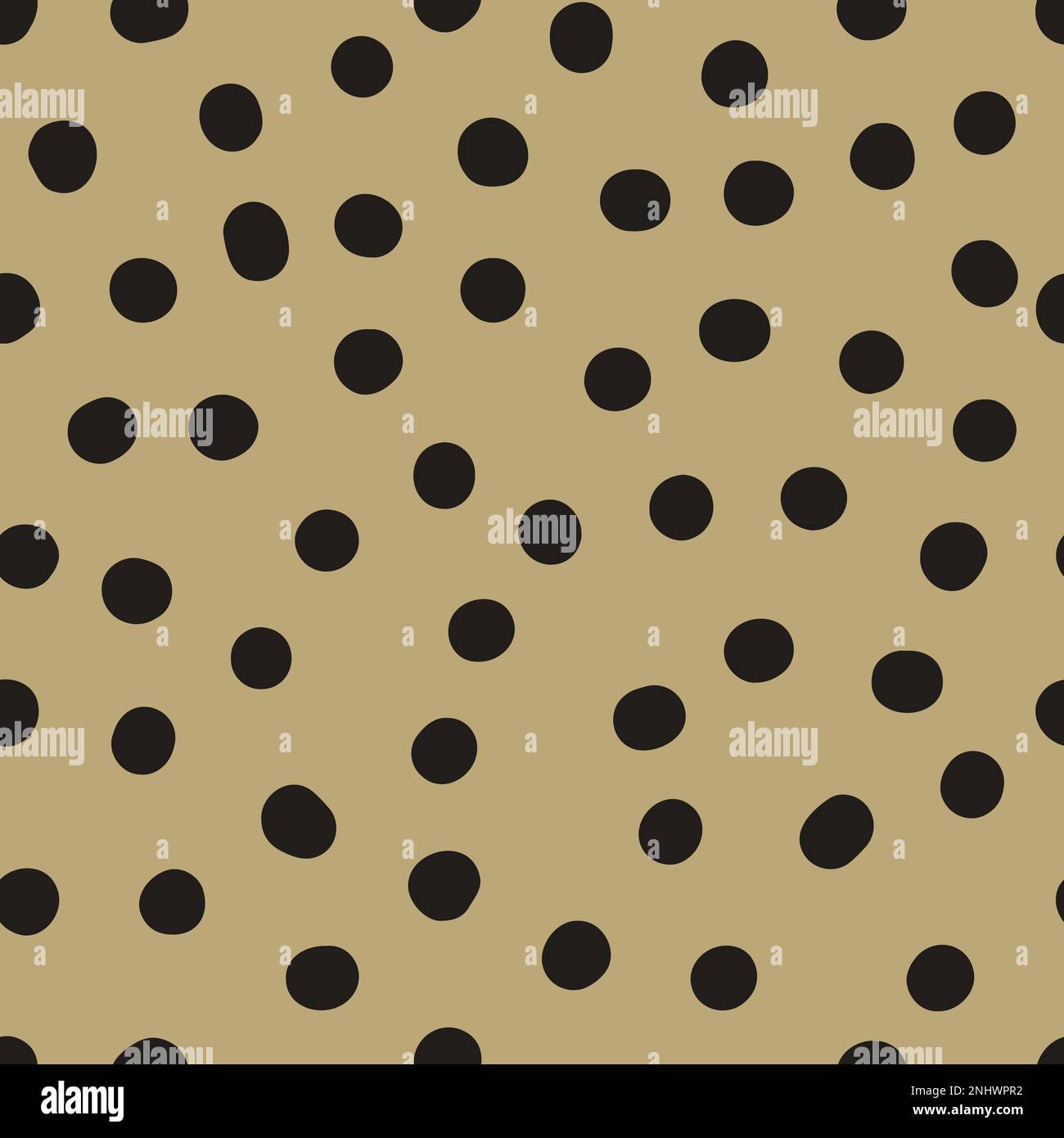 Seamless neutral polka dots pattern. Black hand-drawn circles on beige background. Abstract Random points ornament. Vector halftone illustration for w Stock Vector