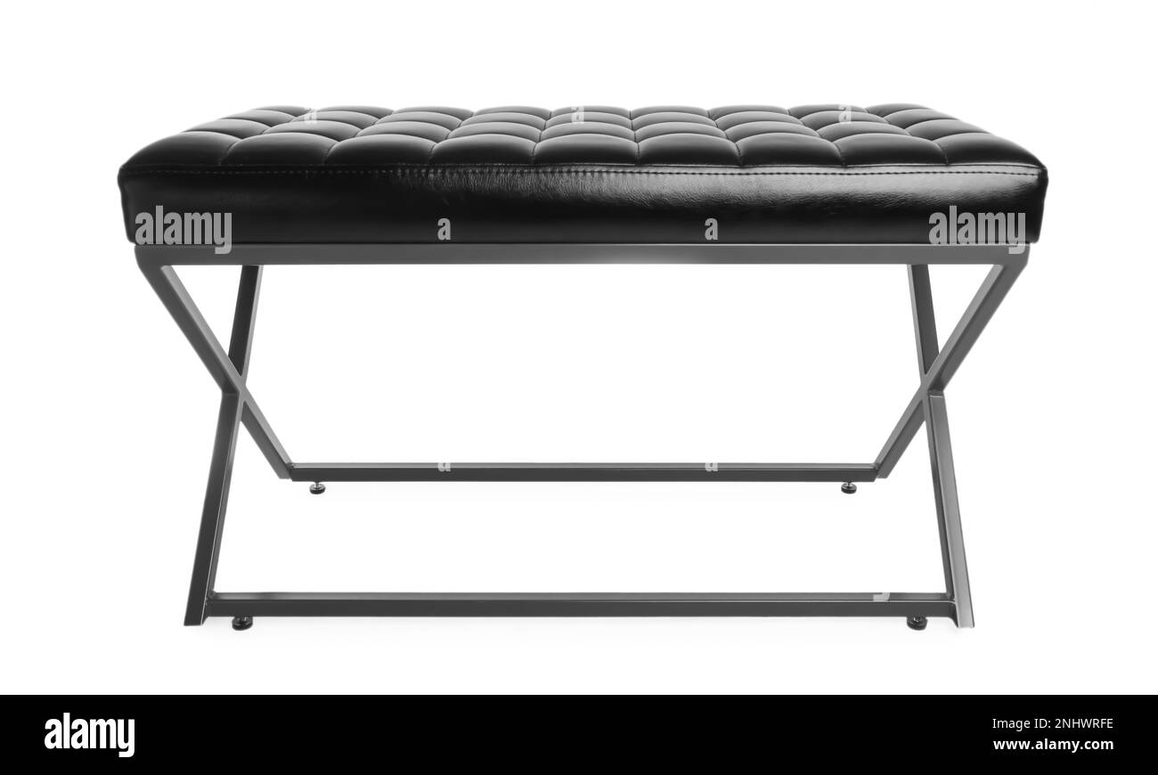 Stylish black leather indoor bench isolated on white Stock Photo Alamy