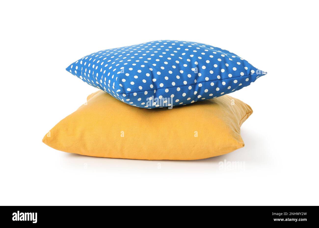 Different colorful decorative pillows on white background Stock Photo
