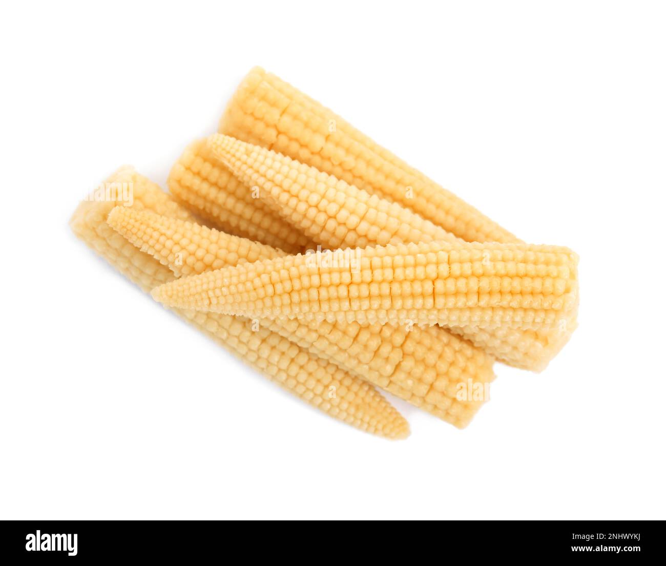 Fresh baby corn cobs on white background, top view Stock Photo - Alamy
